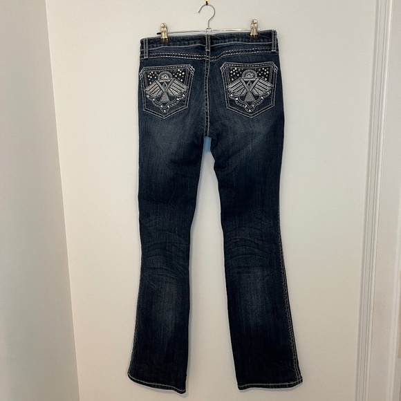 Wrangler Rock 47Jeans Women’s 29x34 Embroidered Stitched Low Rise Flare Boot Cut - Picture 2 of 16